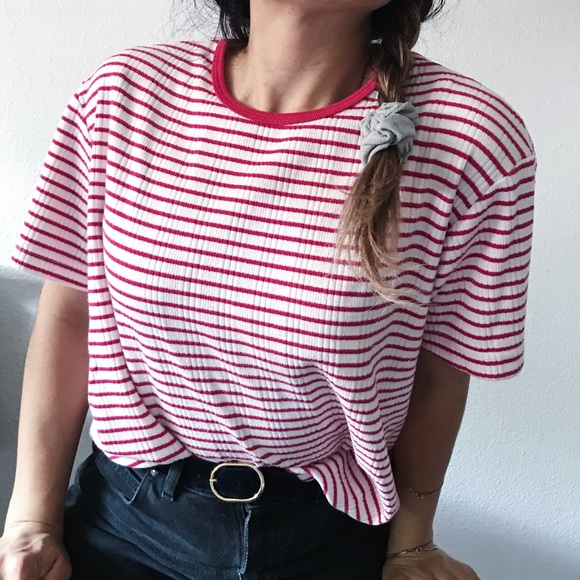 SOLD Vintage 80s striped tshirt blouse white XL - Picture 7 of 8